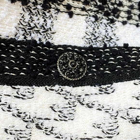 ST. JOHN black white checker print tweed long sleeves open front cardigan jacket - Picture 6 of 13